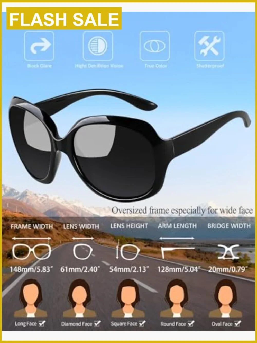 Oversized Polarized Butterfly Sunglasses UV Protection